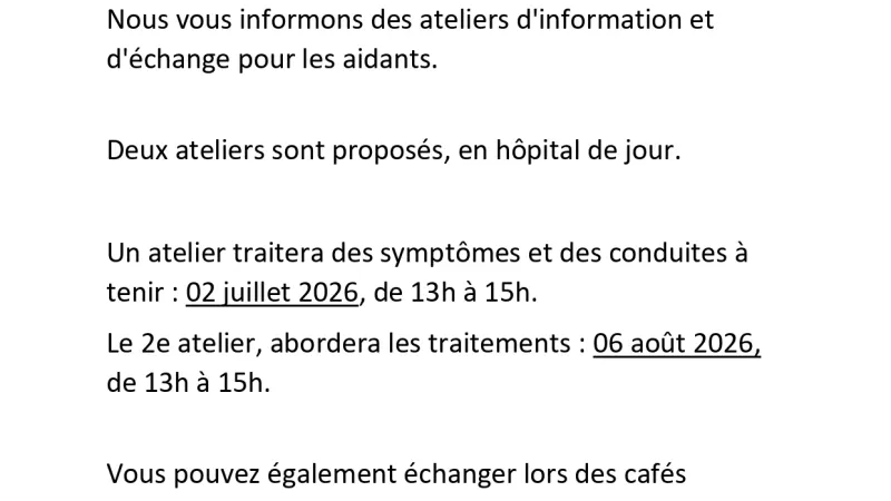 Ateliers d'information et d'échange pour les aidants - La Timone