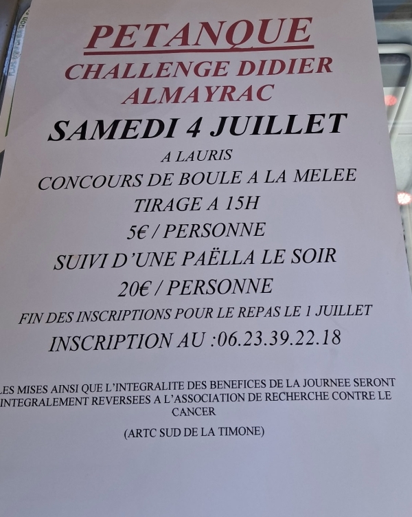 Rendez vous le 4 juillet à Lauris - Challenge Didier Almayrac