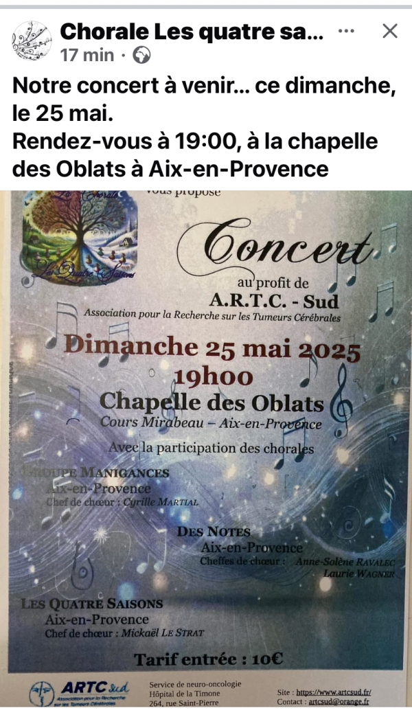 Dimanche 25 mai un concert donné à notre profit