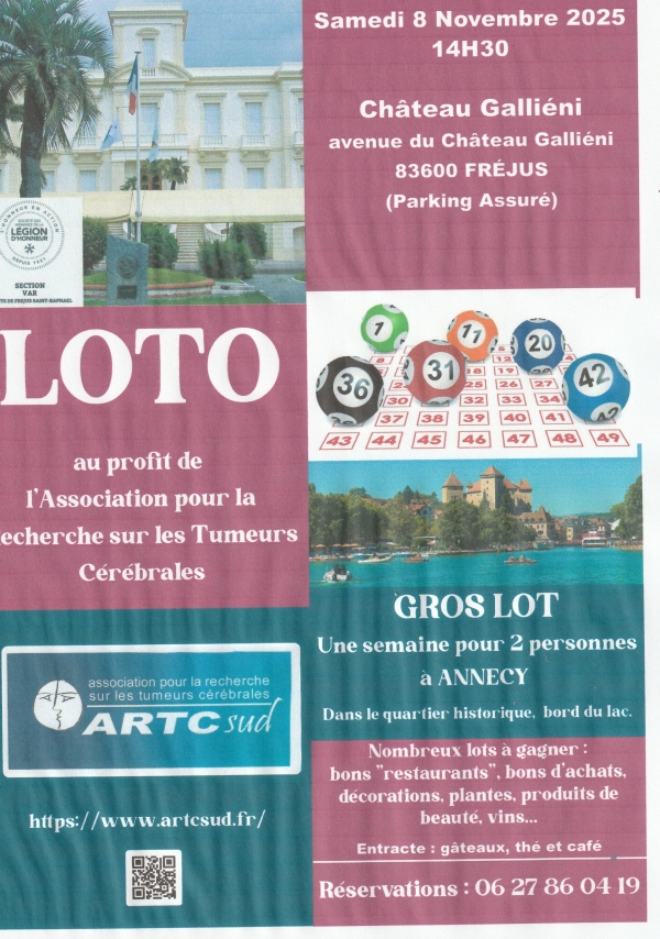 Loto le  8 Novembre au Château Galliéni à Fréjus